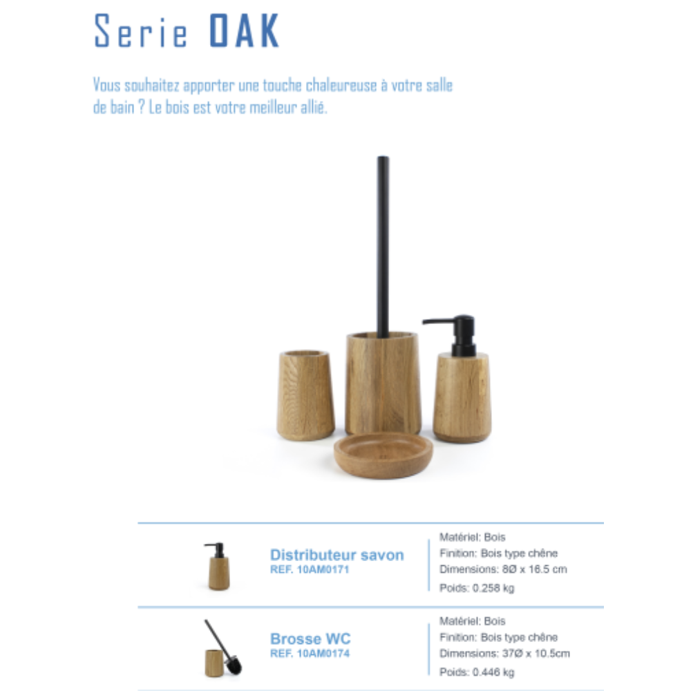 Lot d'accessoires WC DEBLANCH OAK brosse wc bois + distributeur bois schéma