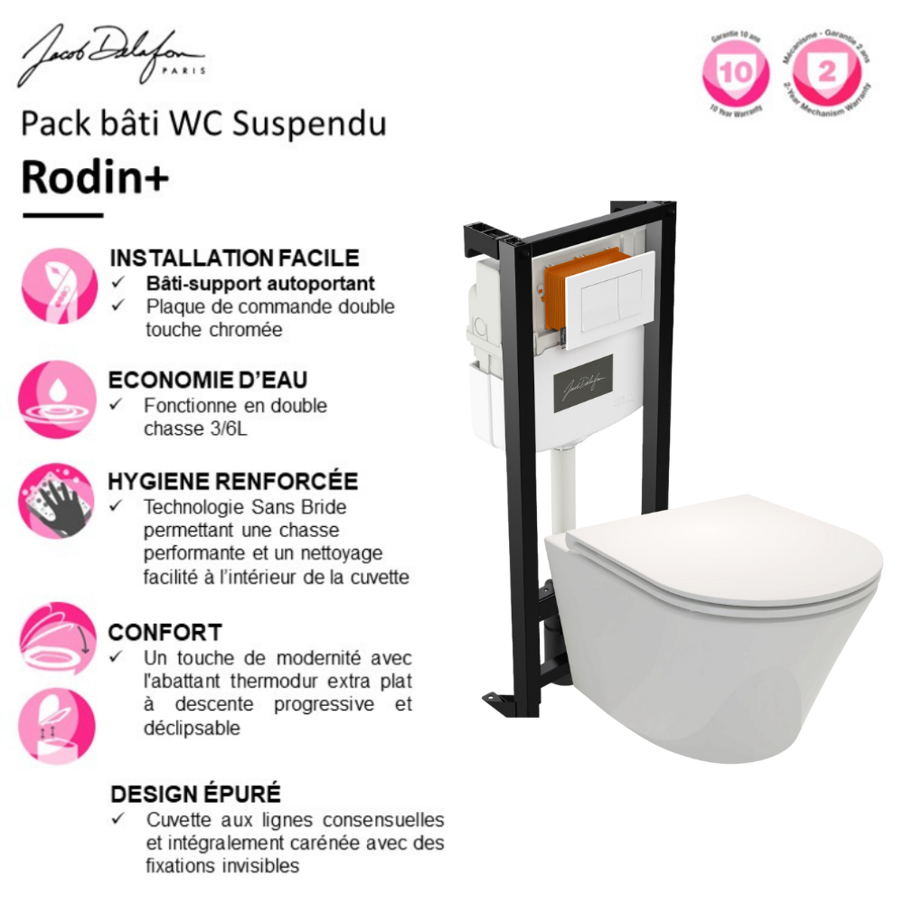 Pack WC suspendu sans bride JACOB DELAFON Rodin+ | Batinea