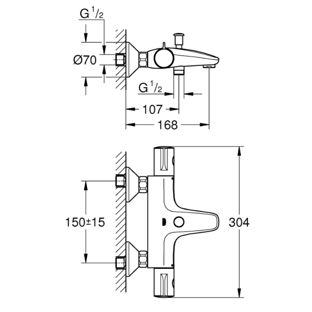 Robinet bain thermostatique GROHE Grohtherm 800 schéma technique