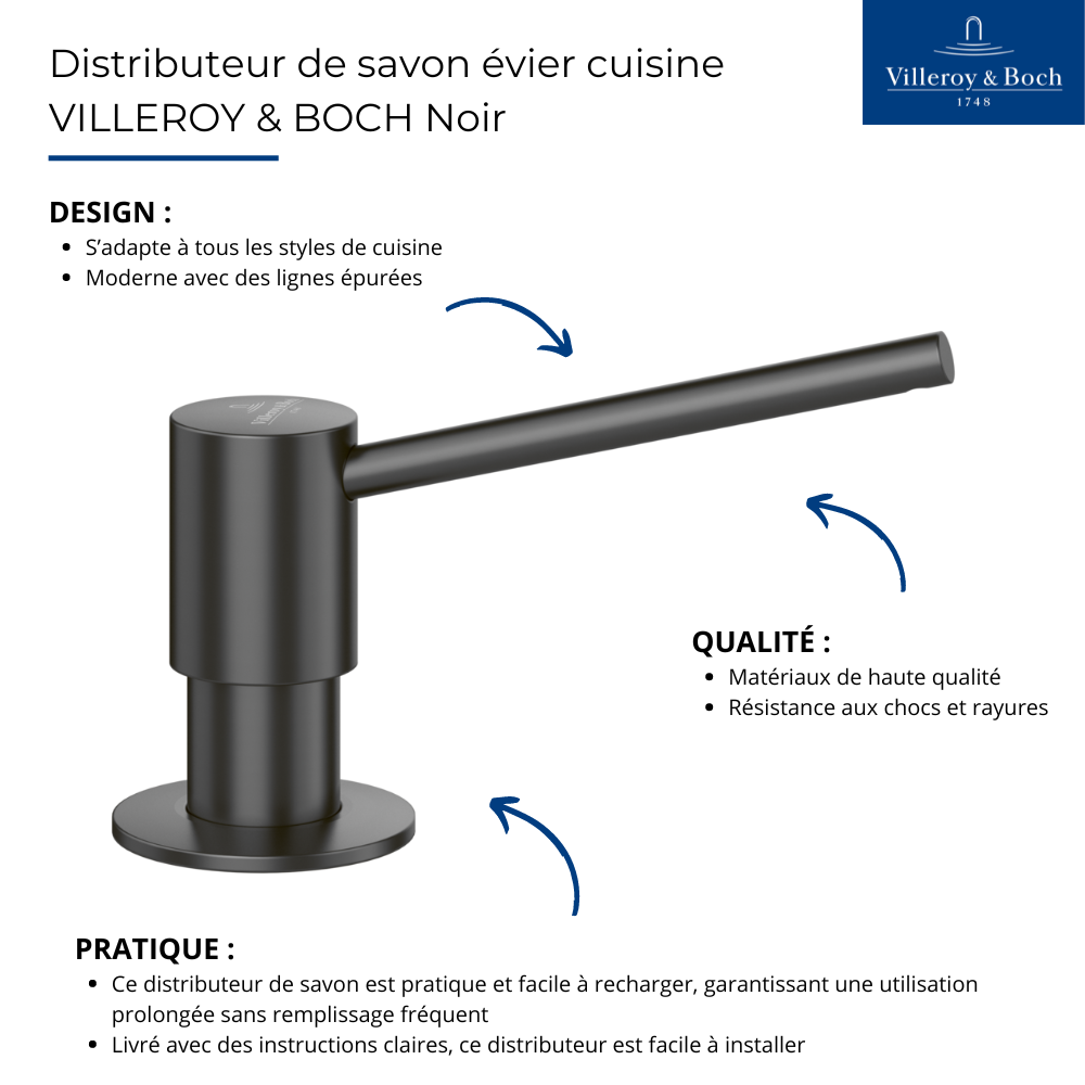 Points forts du Distributeur de savon évier cuisine VILLEROY & BOCH Anthracite_92362005