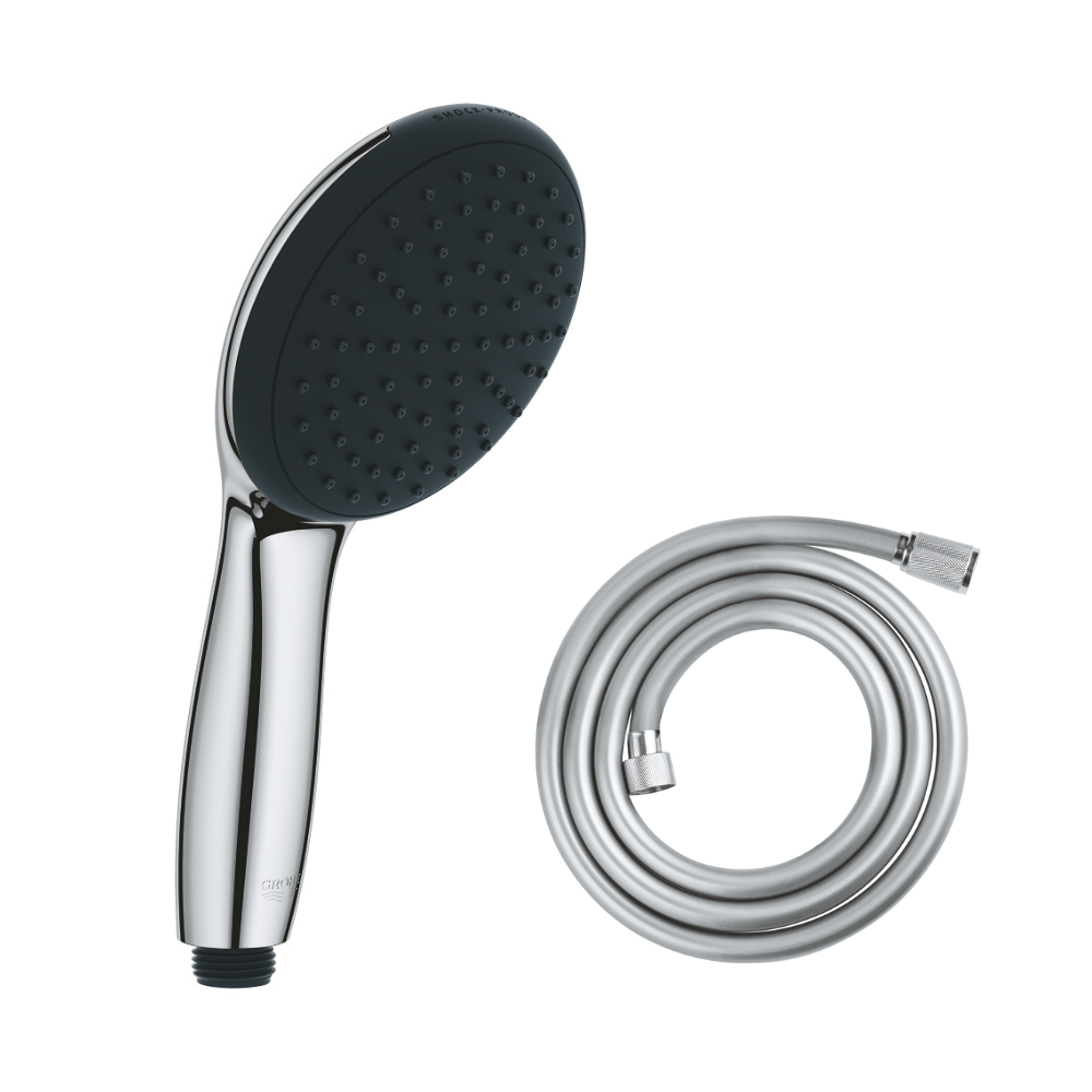 Douchette 1 jet GROHE Vitalio Start 100 chromé + Flexible de douche GROHE Twistfree VitalioFlex Silver 1500 chromé 