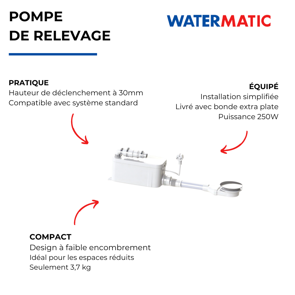 POINT FORTS Pompe de relevage VD90 pour receveur extra plat WATERMATIC