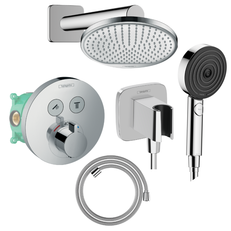 Colonne de douche encastrée thermostatique HANSGROHE ShowerSelect S Douche Crometta S Flexible Designflex Douchette Pulsify chro