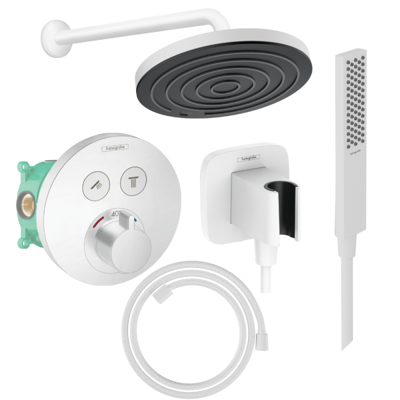 Colonne de douche encastrée thermostatique HANSGROHE ShowerSelect S Douche Pulsify Flexible Designflex Douchette Pulsify E  blan