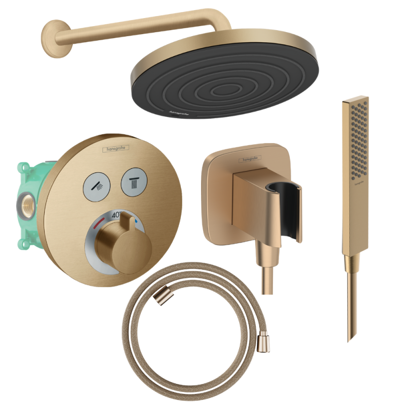 Colonne de douche encastrée thermostatique HANSGROHE ShowerSelect S Douche Pulsify Flexible Designflex Douchette Pulsify E bron