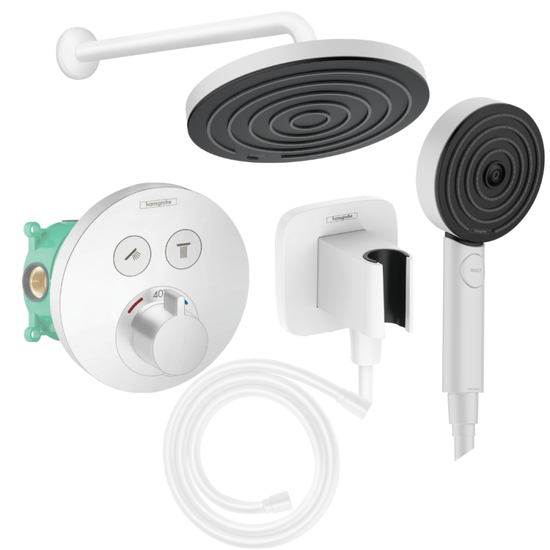 Colonne de douche encastrée thermostatique HANSGROHE ShowerSelect S Douche Pulsify Flexible Isiflex Douchette Pulsify blanc