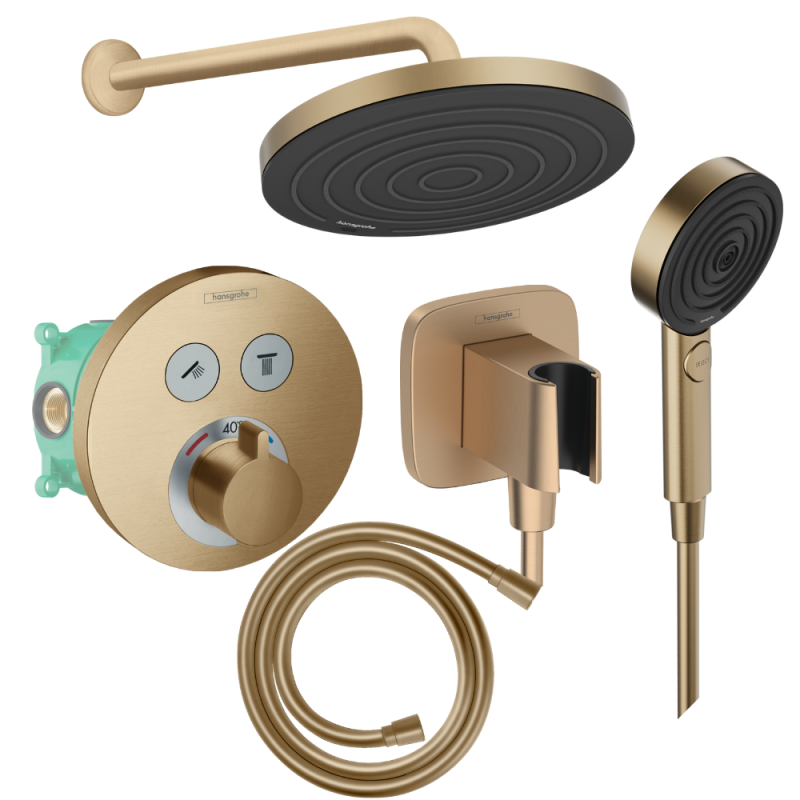 Colonne de douche encastrée thermostatique HANSGROHE ShowerSelect S Douche Pulsify Flexible Isiflex Douchette Pulsify bronze