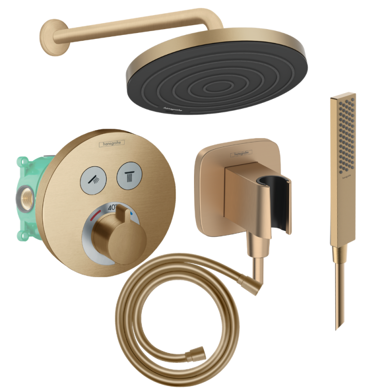 Colonne de douche encastrée thermostatique HANSGROHE ShowerSelect S Douche Pulsify Flexible Isiflex Douchette Pulsify E  bronze