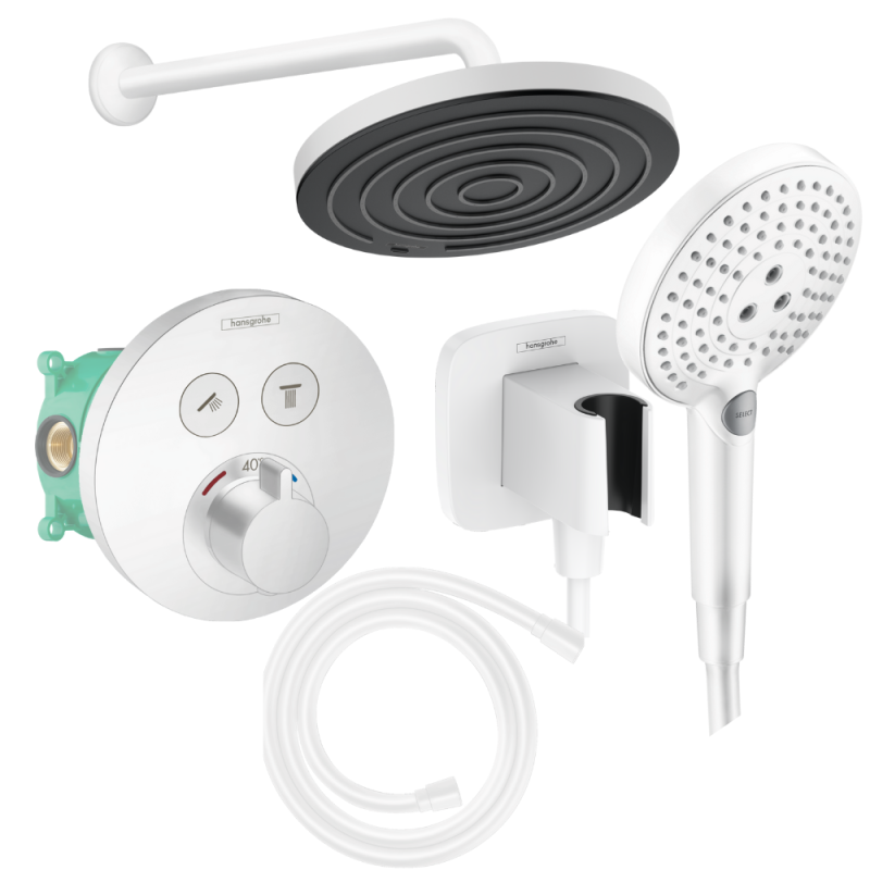 Colonne de douche encastrée thermostatique HANSGROHE ShowerSelect S Douche Pulsify Flexible Isiflex Douchette Raindance S blanc