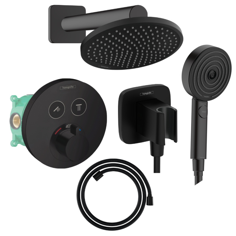 Colonne de douche encastrée thermostatique HANSGROHE ShowerSelect S Douche Vernis S Flexible Designflex Douchette Pulsify noir