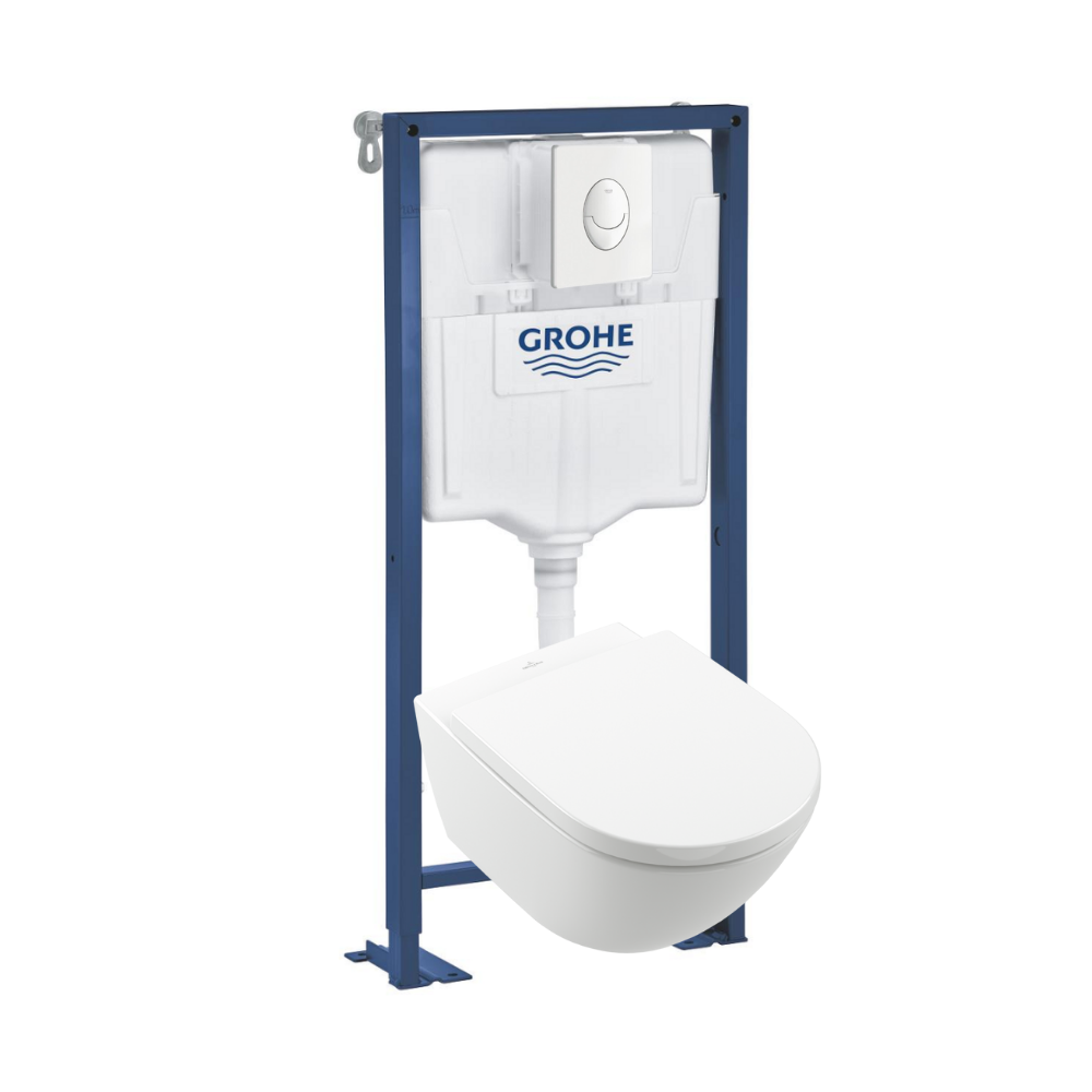 Pack WC Suspendu sans bride VILLEROY & BOCH Subway 3.0 avec abattant frein de chute + Bâti support GROHE + plaque blanche_4670TS