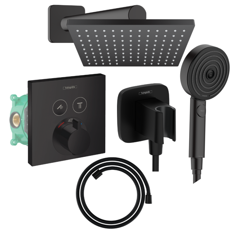 Colonne de douche encastrée thermostatique HANSGROHE ShowerSelect E Douche de tête Vernis Shape Flexible Designflex Douchette Pu