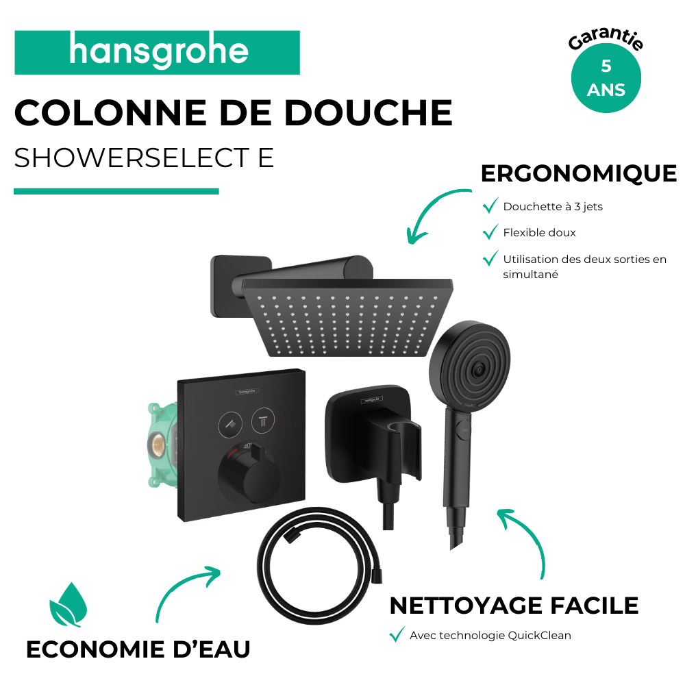 Avantage Colonne de douche encastrée thermostatique HANSGROHE ShowerSelect E Douche de tête Vernis Shape Flexible Designflex Dou