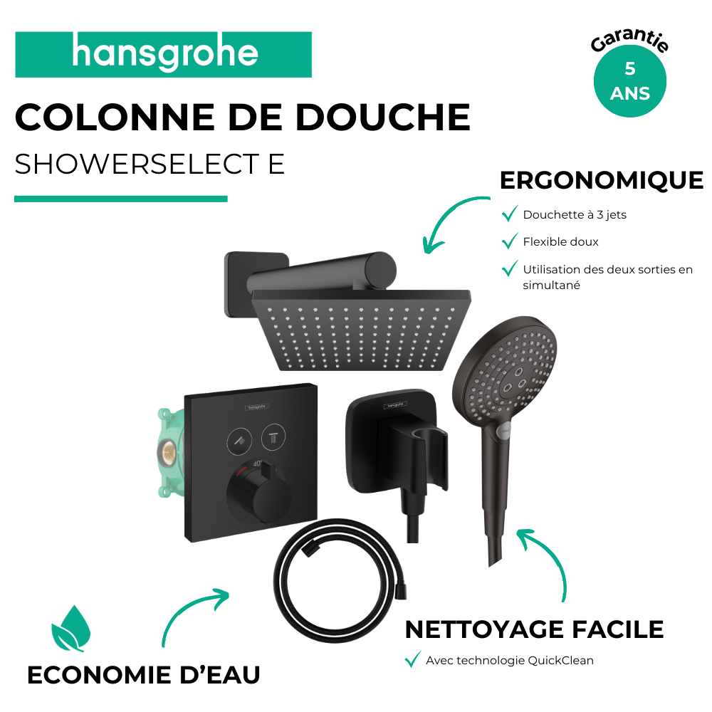 Les avantages de la colonne de douche encastrée thermostatique HANSGROHE ShowerSelect E Douche de tête Vernis Shape Flexible Des