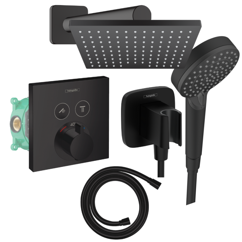 Colonne de douche encastrée thermostatique HANSGROHE ShowerSelect E Douche de tête Vernis Shape Flexible Isiflex Douchette Verni