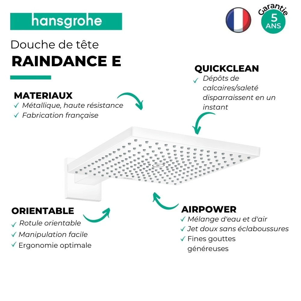 Douche de tête HANSGROHE Raindance E 300 1 jet bras de douche | Batinea