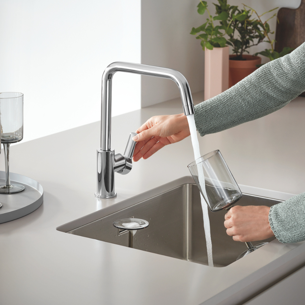 Evier à encastrer 1 bac GROHE K700U acier inoxydable Quikfix dans cuisine moderne