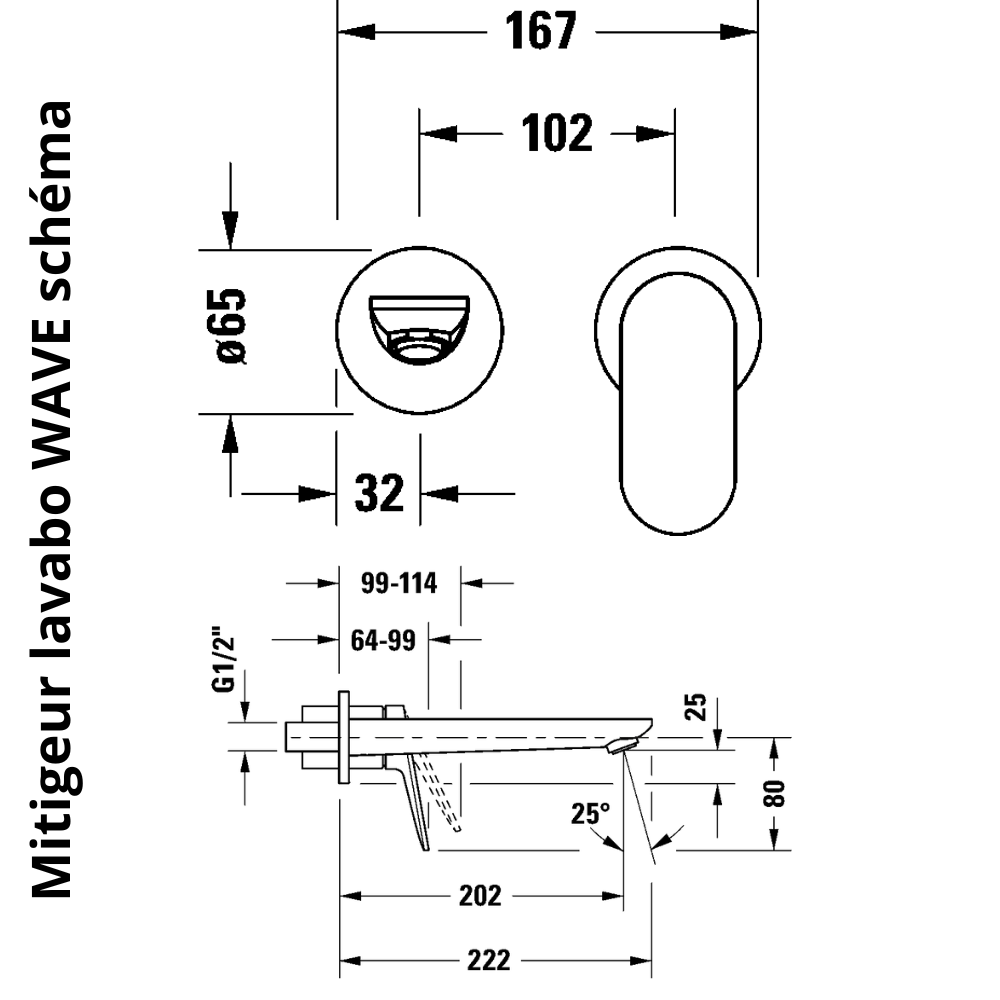 Mitigeur lavabo encastré DURAVIT Wave noir mat schéma 2