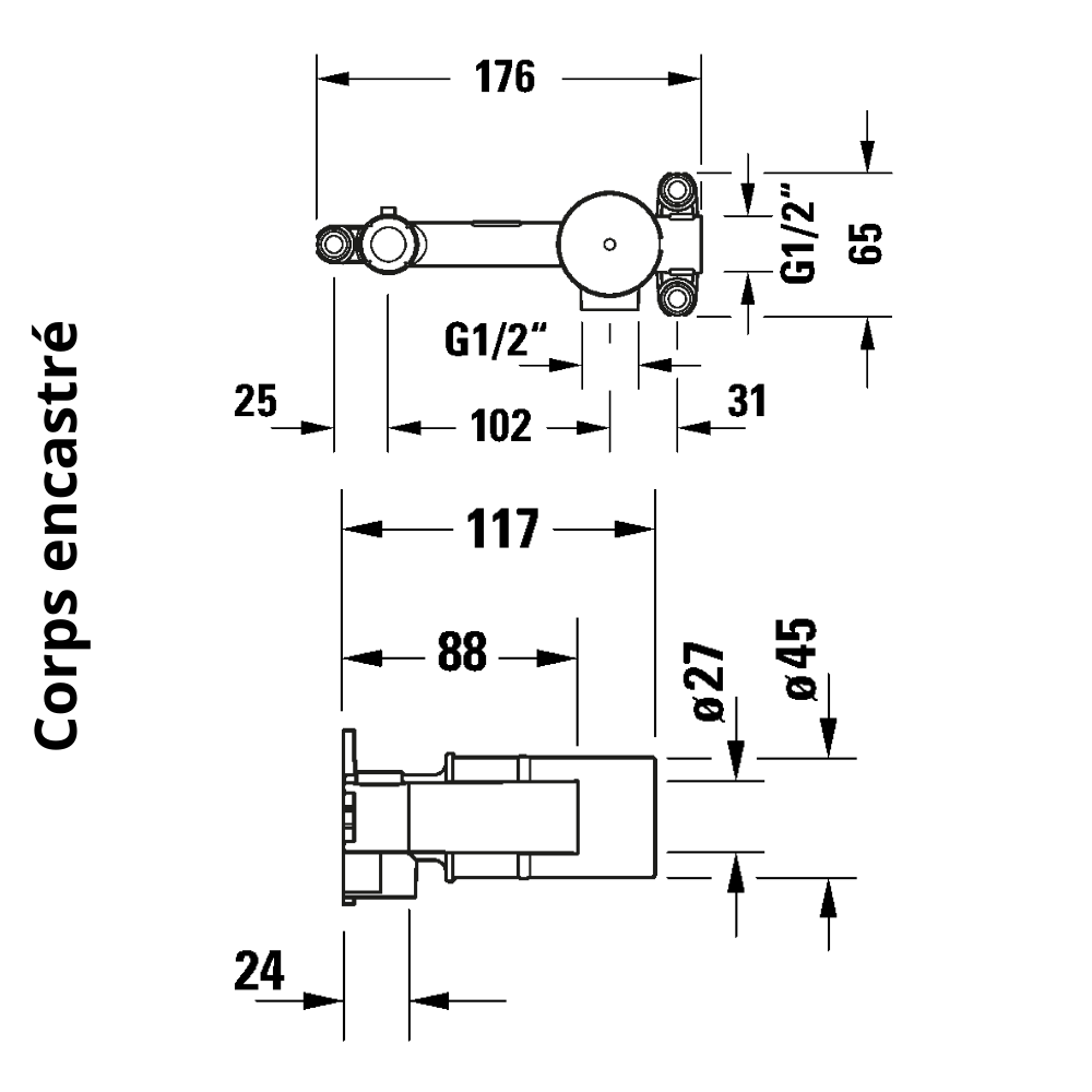 Mitigeur lavabo encastré DURAVIT Wave noir mat schéma