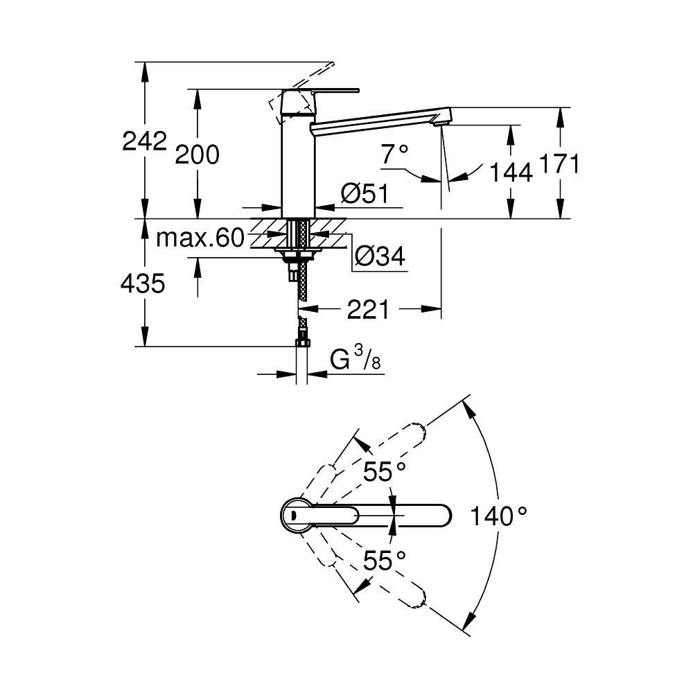 Robinet de cuisine GROHE Get chromé | Batinea