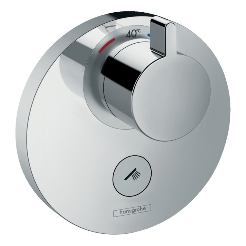 Facade pour mitigeur thermostatique encastré ShowerSelect S haut débit avec une sortie permanente et un robinet d’arrêt chromé