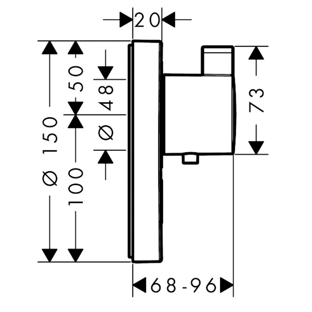 Facade pour mitigeur thermostatique encastré ShowerSelect S haut débit avec une sortie permanente et un robinet  d’arrêt chromé 
