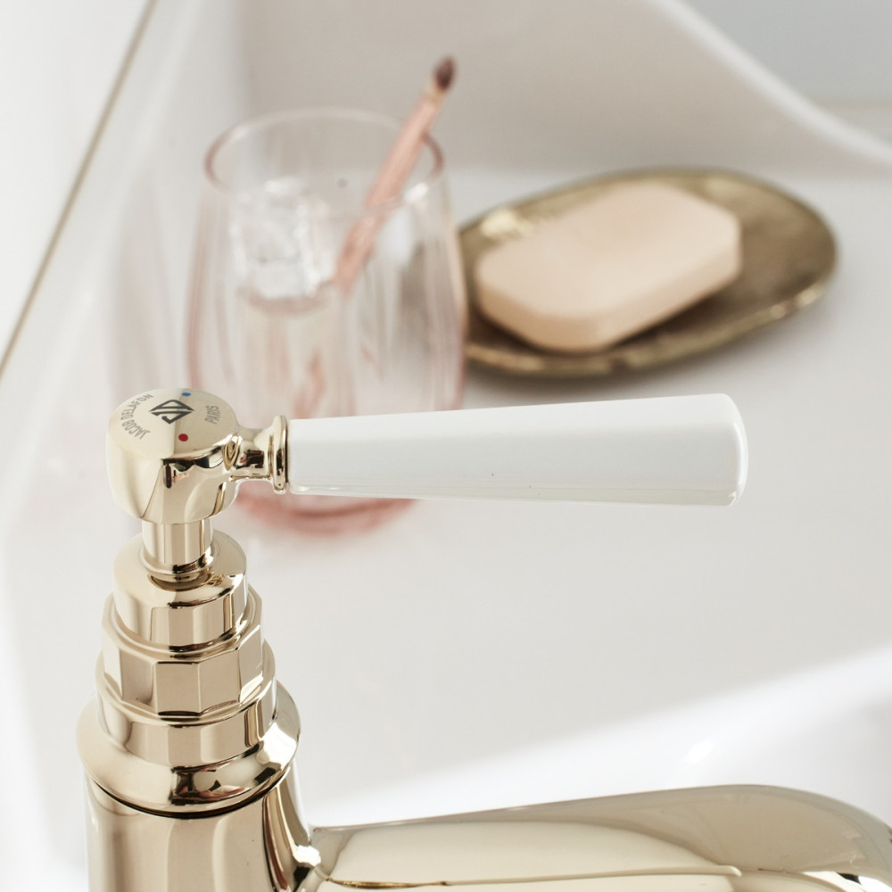 Lot de 2 mitigeurs lavabo haut JACOB DELAFON Cléo 1889 or beige zoom poignée