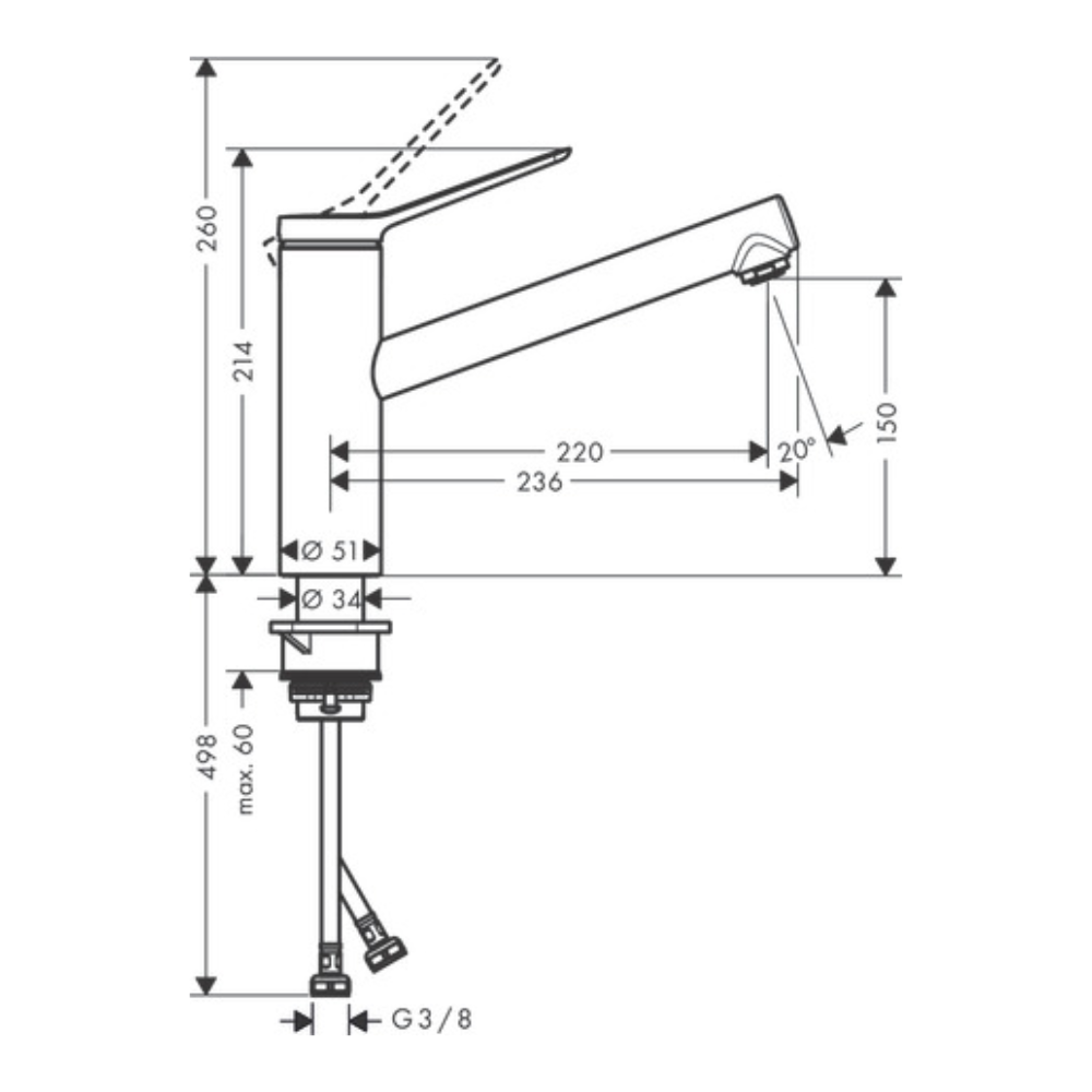 Schéma Robinet de cuisine HANSGROHE Zesis M33 150 noir mat