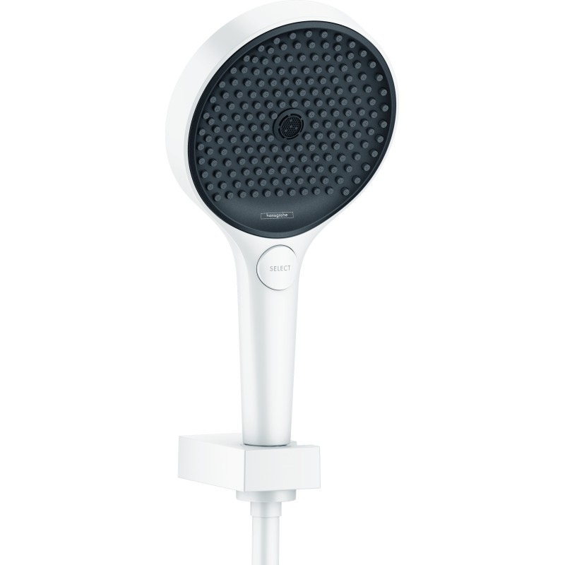 Ensemble support mural et douchette 130 3jet avec flexible de douche 125 cm blanc mat Hansgrohe Rainfinity