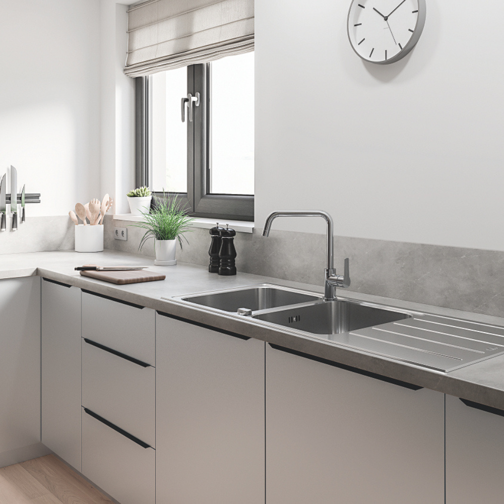 ambiance 1 Evier à encastrer 2 bacs GROHE K500 quickfix réversible avec vidage auto