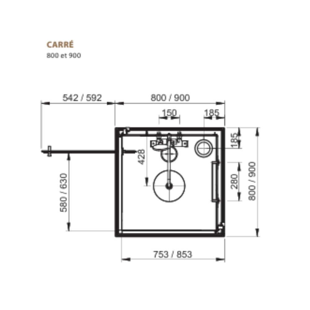 Pack cabine de douche 90 x 90 cm schéma