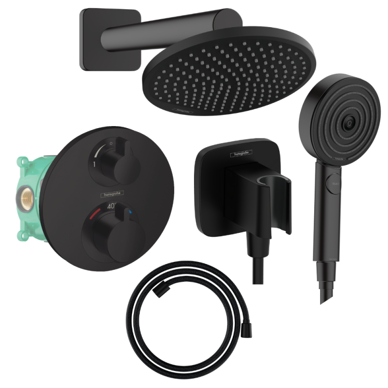 Colonne de douche encastrée douche thermostatique HANSGROHE Ecostat S Douche de tête Crometta S Flexible DESIGNFLEX Douchette PU