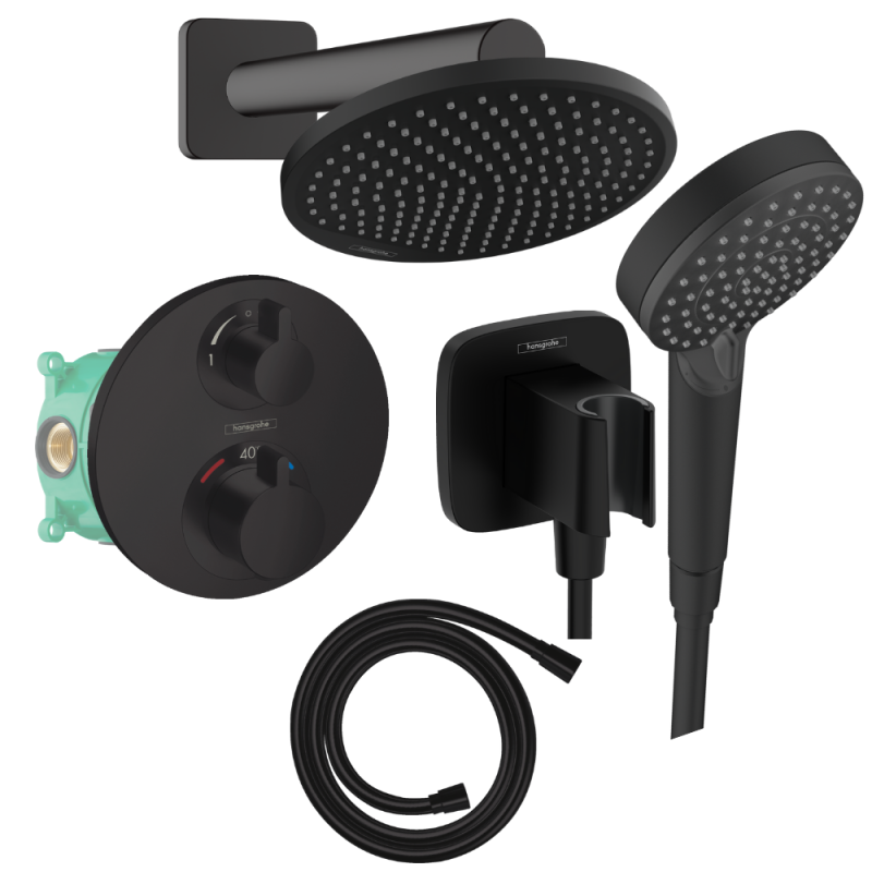 Colonne de douche encastrée douche thermostatique HANSGROHE Ecostat S Douche de tête Crometta S Flexible ISIFLEX Douchette VERNI