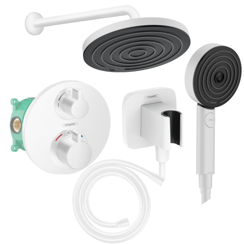 Colonne de douche encastrée douche thermostatique HANSGROHE Ecostat S Douche de tête Pulsify S Flexible ISIFLEX Douchette PULSIF
