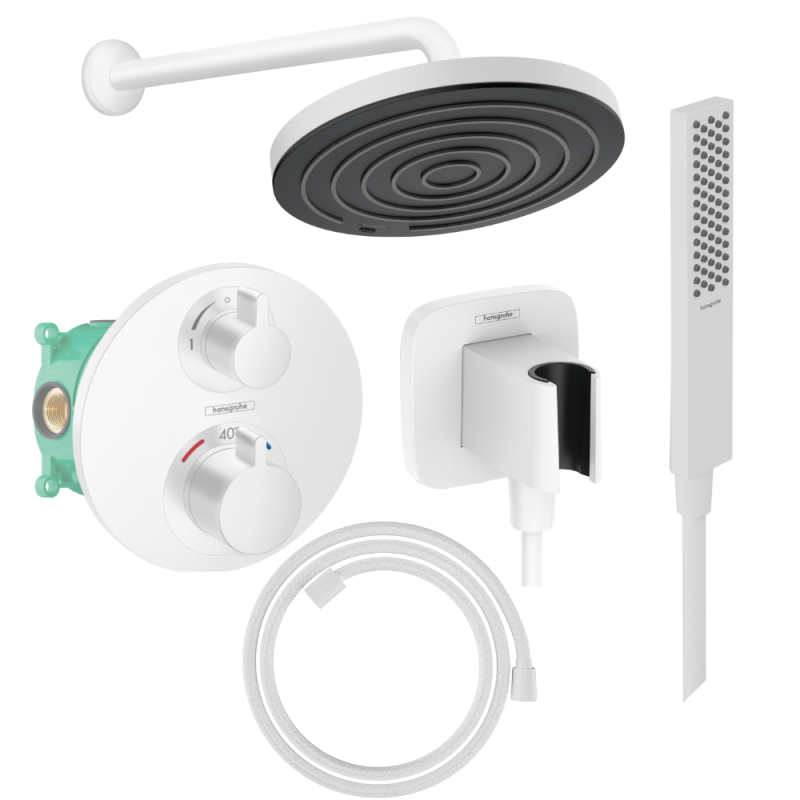 Colonne de douche encastrée douche thermostatique HANSGROHE Ecostat S Douche de tête Pulsify S Flexible DESIGNFLEX Douchette PUL