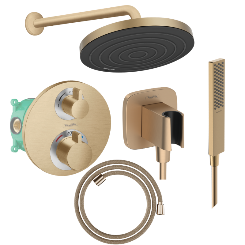 Colonne de douche encastrée douche thermostatique HANSGROHE Ecostat S Douche de tête Pulsify S Flexible DESIGNFLEX Douchette PUL