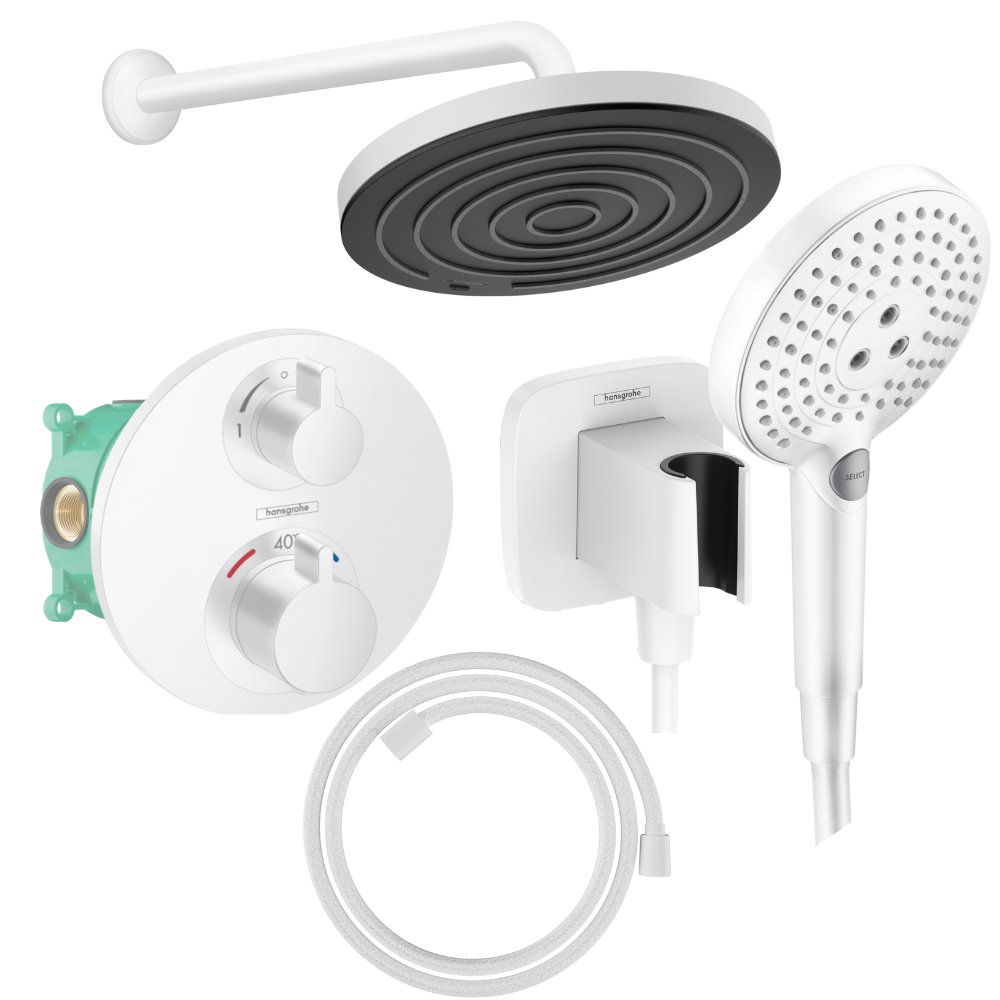 Colonne de douche encastrée douche thermostatique HANSGROHE Ecostat S Douche de tête Pulsify S Flexible DESIGNFLEX Douchette RAI
