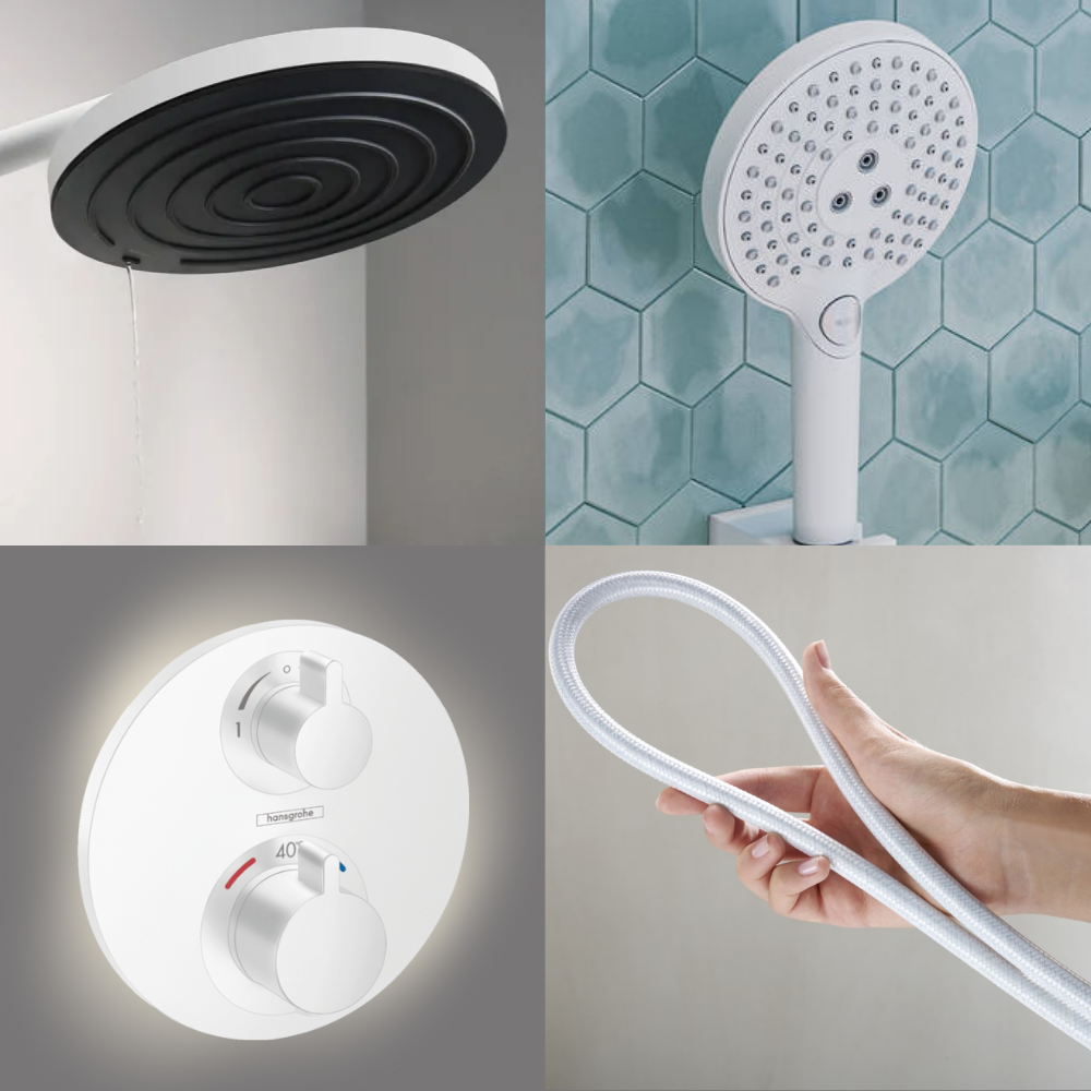 Colonne de douche encastrée douche thermostatique HANSGROHE Ecostat S Douche de tête Pulsify S Flexible DESIGNFLEX Douchette RAI