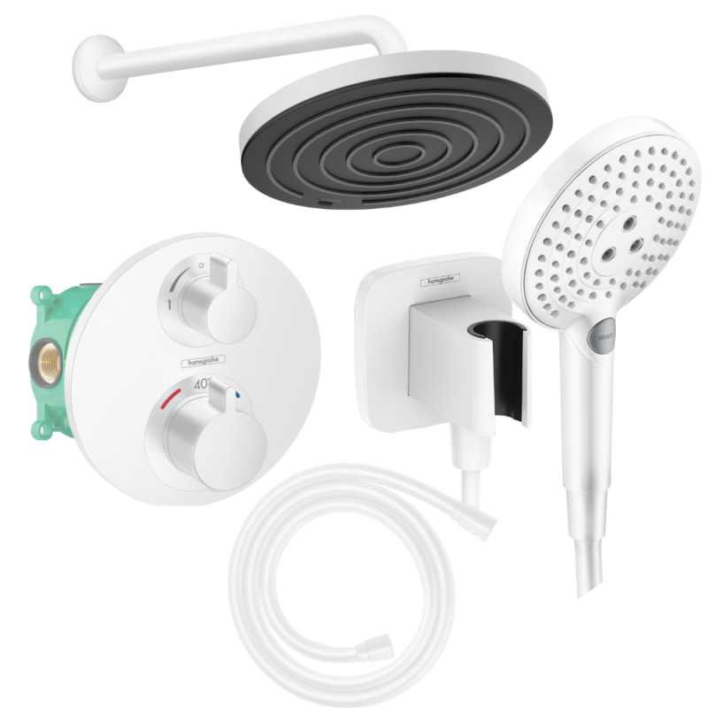 Colonne de douche encastrée douche thermostatique HANSGROHE Ecostat S Douche de tête Pulsify S Flexible ISIFLEX Douchette RAINDA