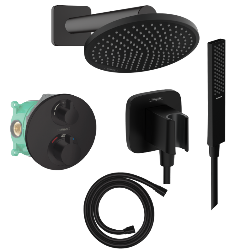 Colonne de douche encastrée douche thermostatique HANSGROHE Ecostat S Douche de tête Crometta S Flexible ISIFLEX Douchette PULSI
