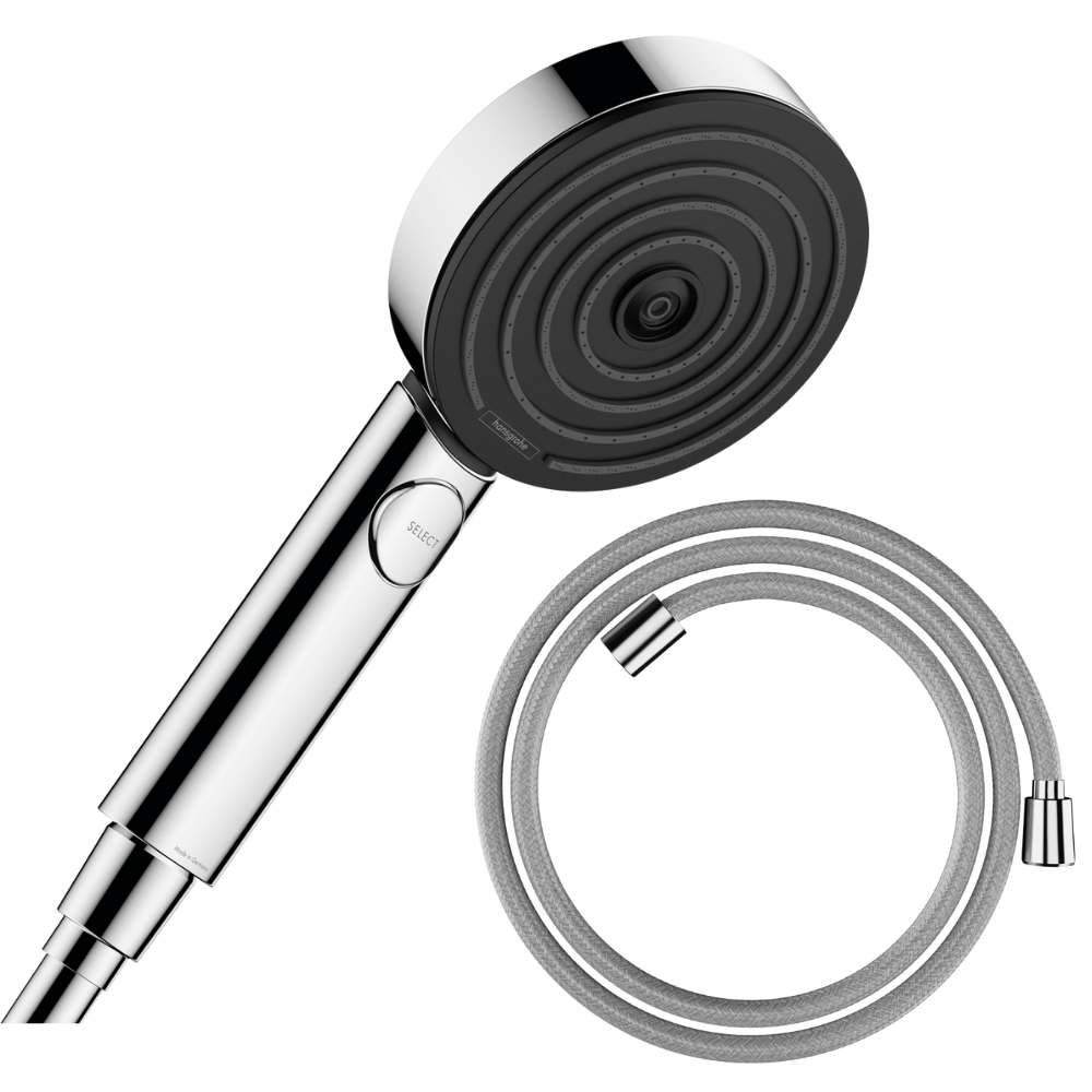 Pommeau de douche HANSGROHE Pulsify Select EcoSmart 105 3 jets relaxation chromé + flexible de douche HANSGROHE Designflex 125 c