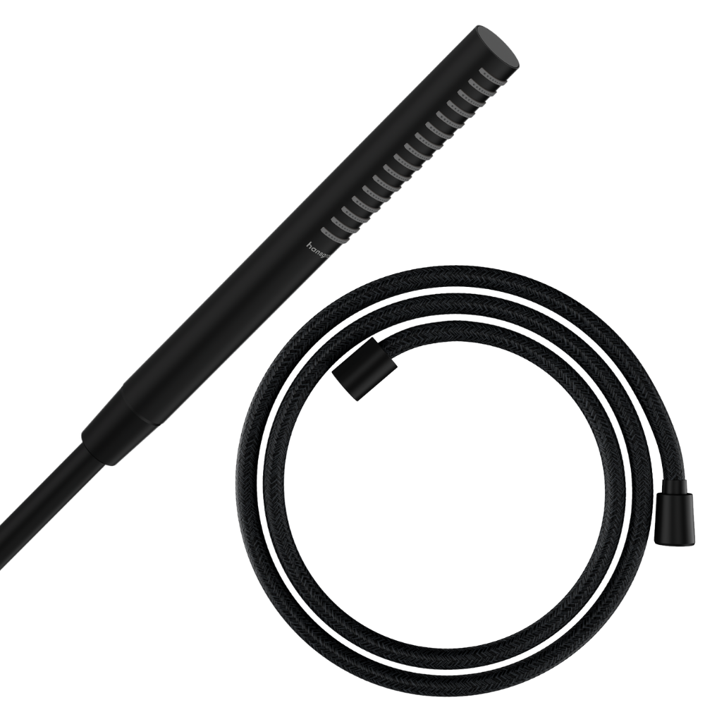 Pommeau de douche HANSGROHE Pulsify S 100 EcoSmart noir mat + flexible de douche HANSGROHE Designflex 125 cm noir mat
