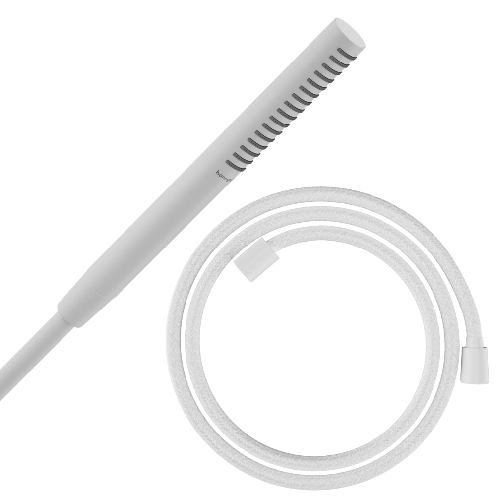 Pommeau de douche HANSGROHE Pulsify S 100 EcoSmart blanc mat + flexible de douche HANSGROHE Designflex 125 cm blanc mat