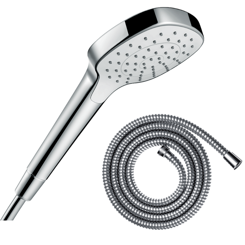 Pommeau de douche HANSGROHE Croma Select E EcoSmart blanc/chromé + flexible de douche 1