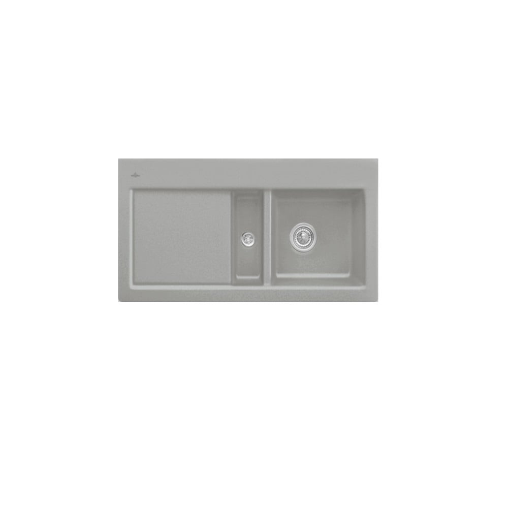 Evier 1 cuve et demi VILLEROY ET BOCH Subway 60 100 x 51 cm egouttoir a gauche Fossile CeramicPlus avec vidage manuel