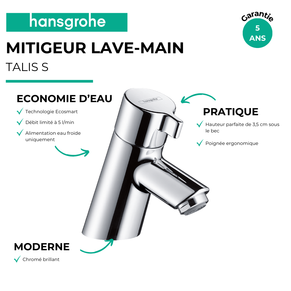 Mitigeur lave-mains HANSGROHE 40 sans tirette ni vidage chromé| Batinea