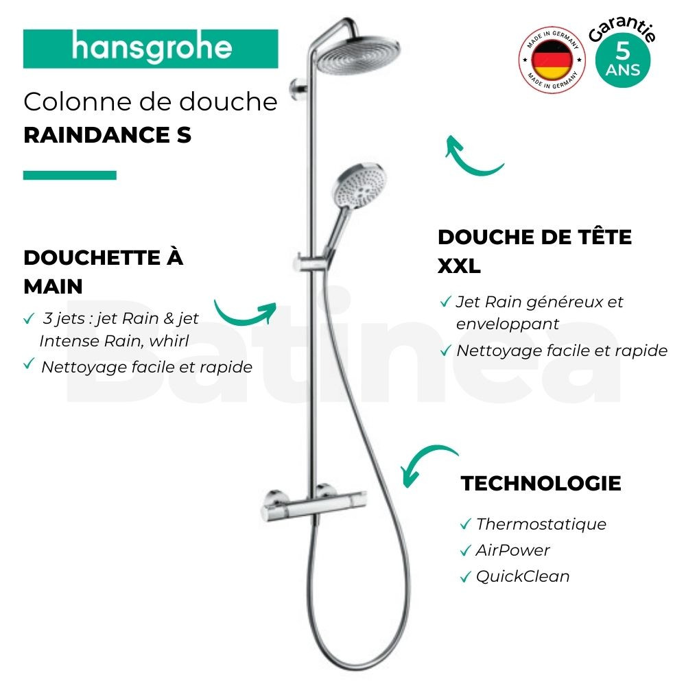 Colonne de douche thermostatique HANSGROHE Raindance S 240 avantage