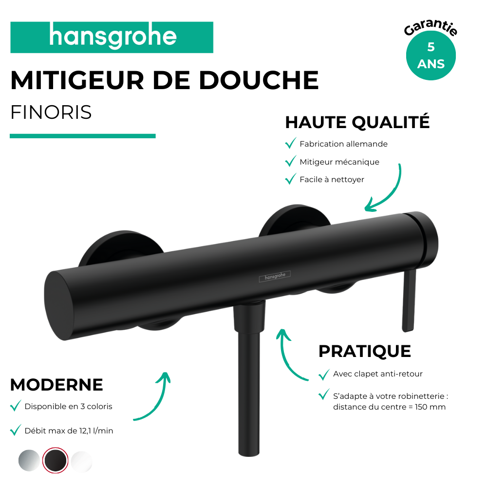 Les avantages du mitigeur douche mécanique HANSGROHE Finoris noir mat