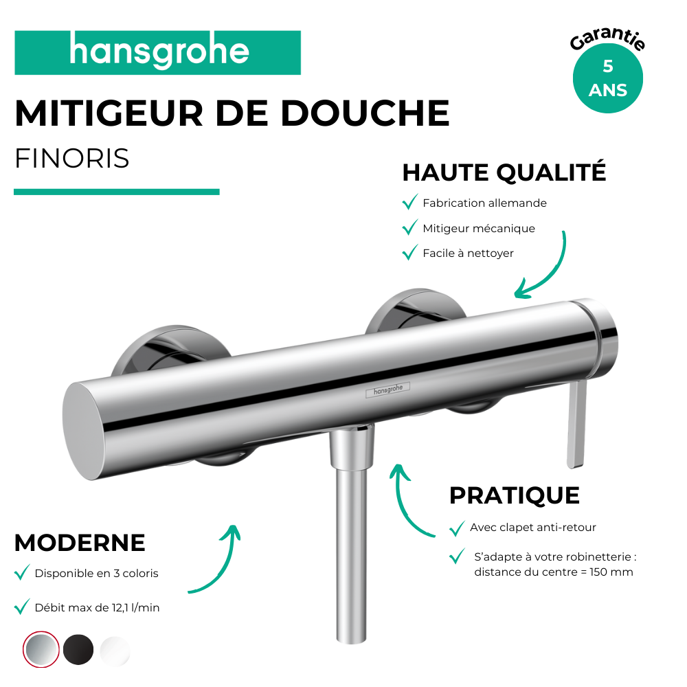 Avantages mitigeur douche mécanique HANSGROHE Finoris chromé