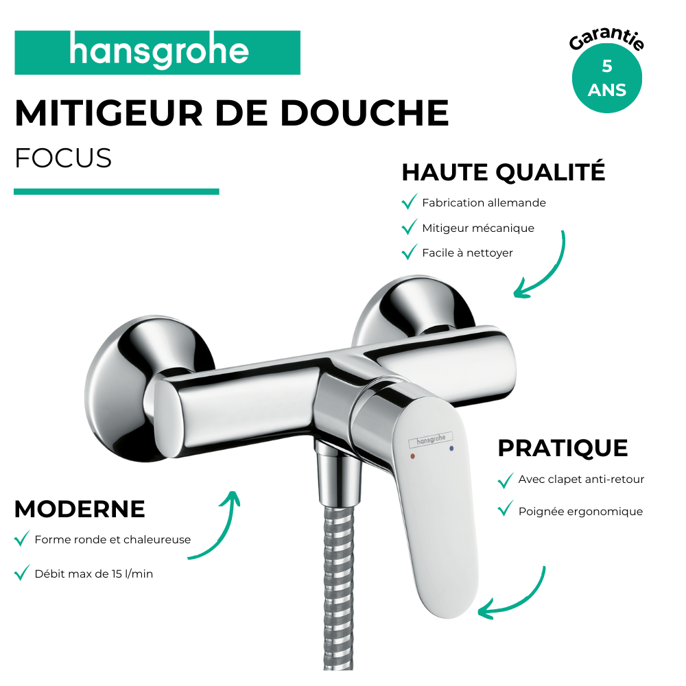 Les avantages du mitigeur douche mécanique HANSGROHE Focus chromé